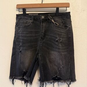 Distressed Black Denim Shorts